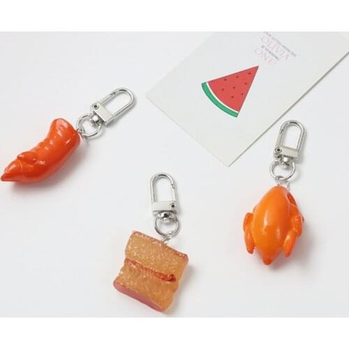 Funny Toy Imitated Food Fried Chiken Keychain Silver Plated Metal Key Chains Ring Car Bag Pendent Charm Women Airpods D653