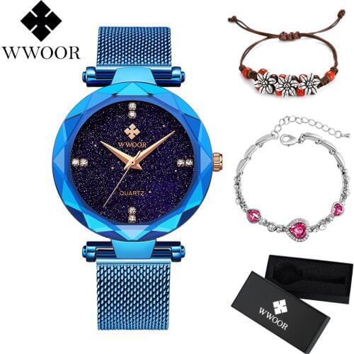 Watches Women Blue Stainless Steel Bracelet Analog Quartz Watch Luxury Brand Casual Montre femme 2019 New Style Unique Design