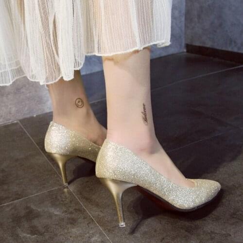 Women Bridal Shoes High Heels Wedding Shoes Bling Dress Shoes Woman Gold Silver Pumps Ol Office Ladies Shoes zapatos mujer 7107G