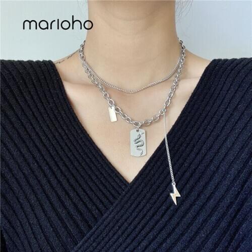 Marioho Ins Retro Double Layered Necklace Female Niche Design Sense Snake-shaped Square Brand Clavicle Necklace Pendant