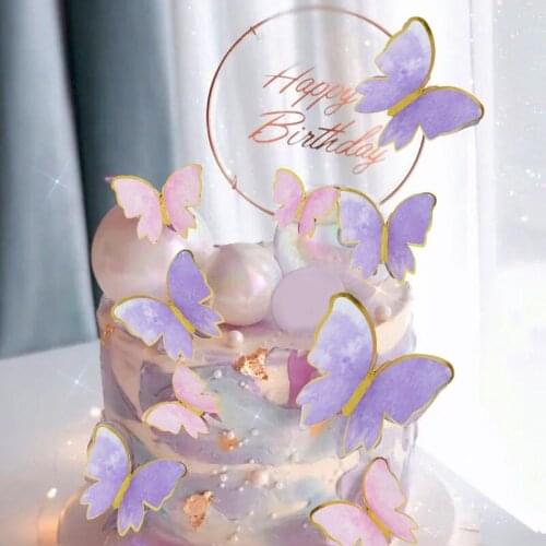 10pcs Happy Birthday Cake Toppers Cake Decoration Handmade Painted Butterfly Cake Topper For Wedding Birthday Party Baby Shower