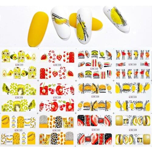 12pcs Summer Fruits Slider Nail Sticker Water Transfer Decals Nail Art Tattoo Summer Salon Tips Nail Accessories 2020