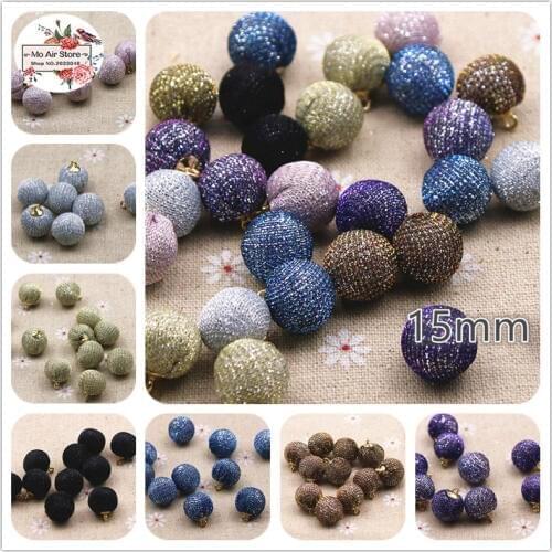 20pcs bling Fabric Covered Multiple Color round ball bead pendant Buttons Home Garden Crafts Cabochon Scrapbooking DIY 15mm