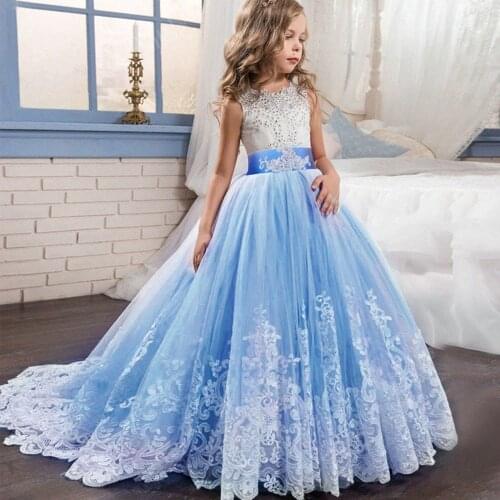 2021 New-O Neck ALine Girls Dress Party Dress For Girl First Communion Formal Long Lace Princess Ball Gowns Flower Girl Dress