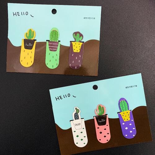 3pcs /Pack Fresh Cute Cactus Magnetic Bookmarks Book Marker of Page Student Stationery School Office Supply