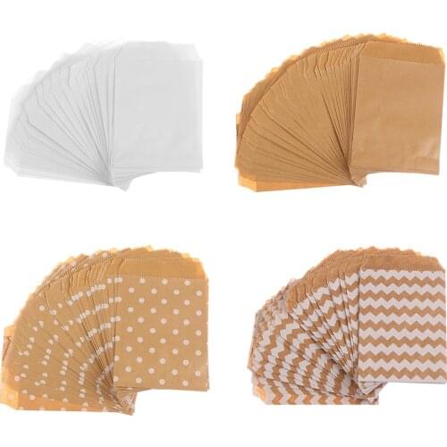 50pcs 15*10CM Wave Dot Kraft Paper Candy Biscuit Bags Packing Pouch Popcorn Bag Birthday Wrapping Supplies Pastry Tool