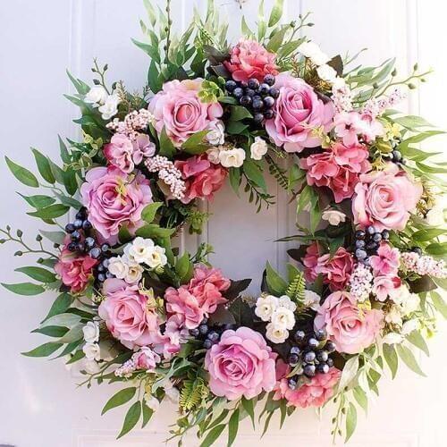 56cm Artificial Rose Flower Wreath Home Garden Wall Centerpiece Window Front Door Hanging Fake Flower Garland Wedding Decoration