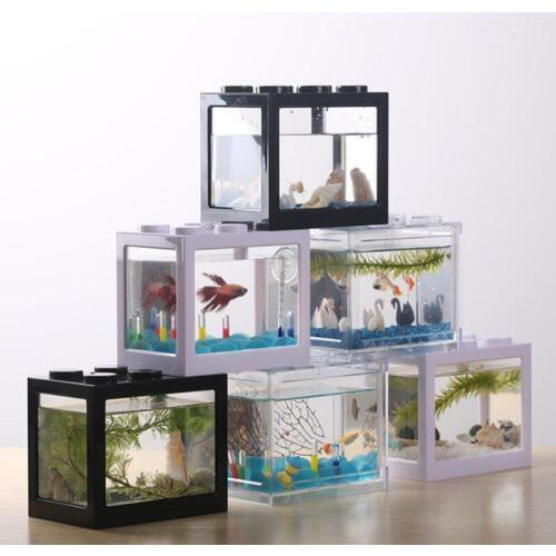 Aquarium Fish Bowl Mini Goldfish jar Ultra Building Blocks Fish Tank Superposition Cylinder landscape Seawe Free Shipping