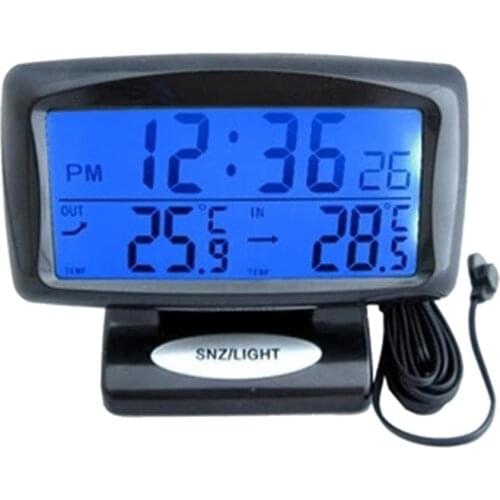 Car Dual Thermometer 2-in-1 Luminous Digital Display Thermometer Electronic Clock Thermometer Adjustable Angle Type Car Dual