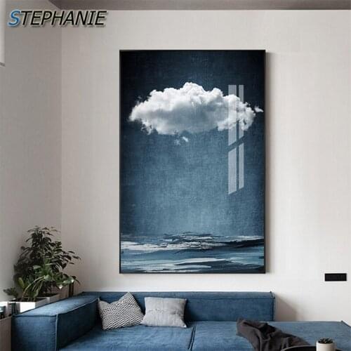 White Cloud Canvas Poster Abstract Nature Landscape Painting Nordic Print Blue Dreamland Wall Picture for Living Room Decoration