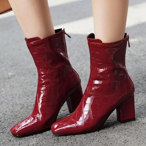 AIWEIYi Women Boots Fashion Square Toe High Heels Womens Shoes Sexy Autumn Winter Ankle Boots Female Footwear Chelsea Boots