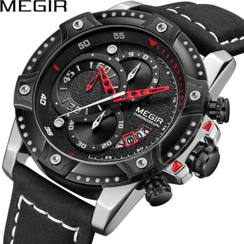 MEGIR Chronograph Quartz Wristwatch Man Watch Waterproof Leather Mens Watches Top Brand Luxury Sport Watch Relogio Masculino