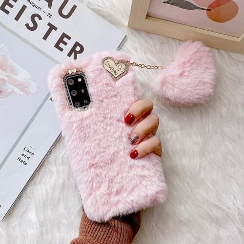 Girls Cute Plush Phone Case for Huawei P20 LITE P30 P40 PRO MATE 30 40 RPO NOVA 5 6 SE 7 SE P30 LITE Warm Hands Pink Back Cover
