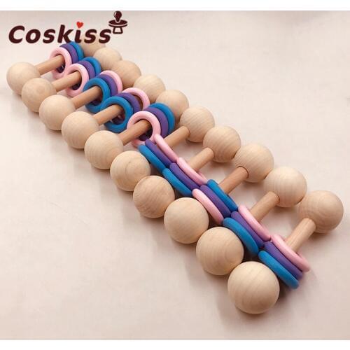 Wooden Teether Rattle Montessori Activity Gym Toys With Three Ring Teething Toys Baby Nursing Accessories Chew Toys Gifts