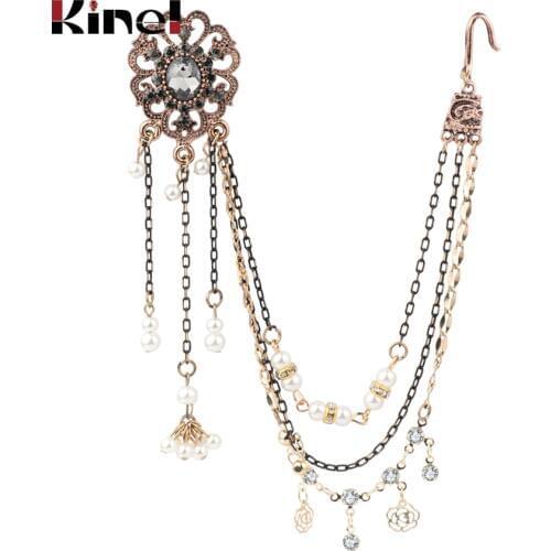 Kinel Ethnic Grey Crystal Flower Earring link Headdress India Jewelry Antique Gold Tassel Earrings For Women Vintage Jewelry