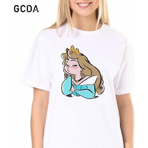 Womens Top Short Sleeve Cartoon Aurora Sleeping Beauty Print Casual T-shirt Cute Tees Shirts Ladies Harajuku Tshirt