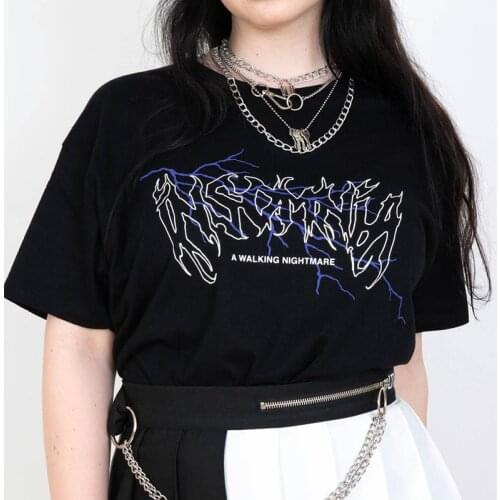 Lightning Punk Goth Tops Letter print Streetwear Ulzzang Grunge hip hop Vintage Loose Harajuku Summer chic casual women T-shirt
