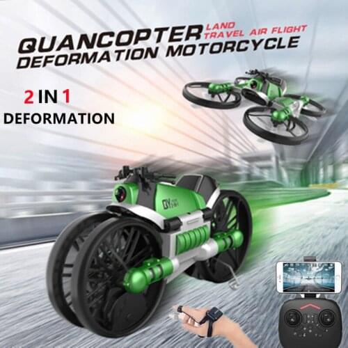 Land And Air Deformation Folding RC Motorcycle Quadcopter One Key Takeoff/Landing WiFi HD Camera Watch Sensor Remote Control Toy