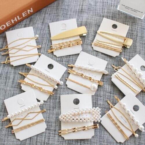 Fashion simple barrettes hairwear for women with inlaid faux pearl and metal design female hair Pins and clips headwear