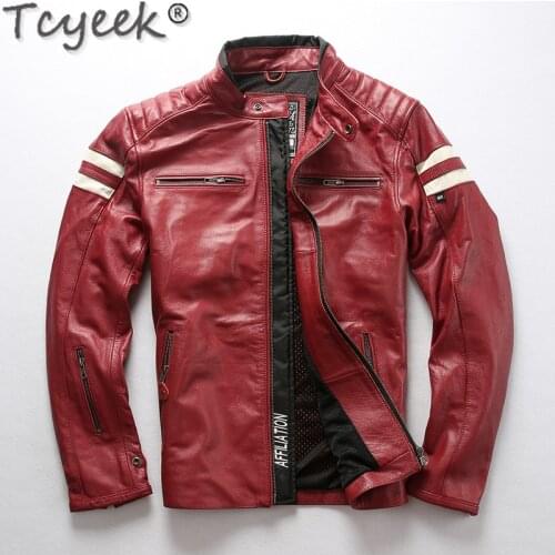 Tcyeek Streetwear 100% Genuine Leather Real Cow Leather Coat Men Spring Autumn Jacket Man Clothes 2020 Moto Biker Leather Jacket