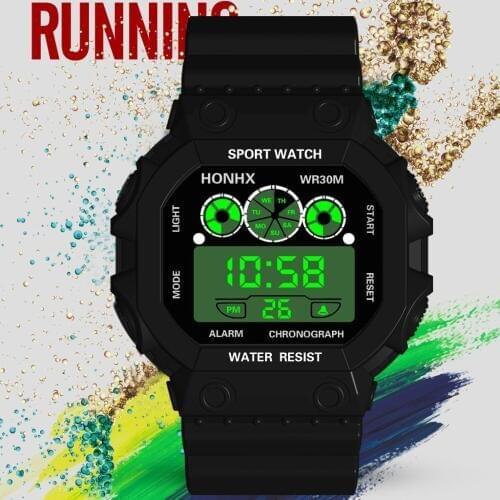 Mens HONHX Digital Watches Luxury Three Eyes Analog Digital Sport Rubber LED Waterproof Luminous Wrist Watch relogio masculino