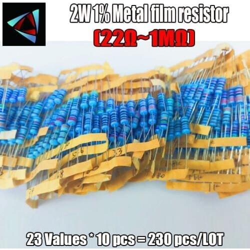 2W 1% 23valuesx10pcs=230pcs 22R~1M 1% Metal Film Resistor Assorted Kit Repair induction cooker