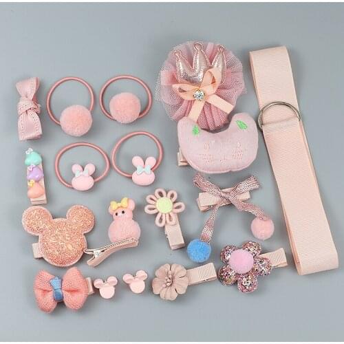 18 Piece hair clip set Cute Hair Accessories Girl headwear Bow Flower animal Hairpins hair band cartoon Elastic Headdress Gift