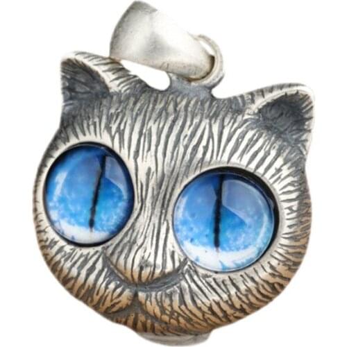 BOCAI New Real S925 SilveJewelry Big-eyed Cute Cat Pendant for Woman 2021 Trend Devils Eye Retro Personality Man Pendant