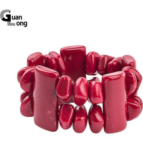 GuanLong Geometric Irregular Resin Stone Stretch Bracelets Bangles Puseiras Jewelry For Drop Shipping Wholesale
