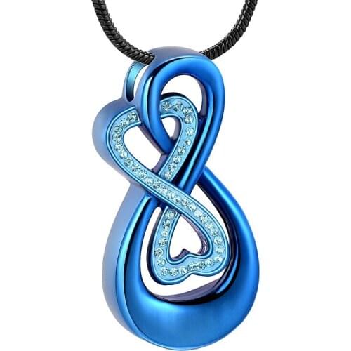 Newest Blue Color Stainless Steel Infinite Love Cremation Urn Necklace for Ashes Urn Jewelry Memorial Pendant with Fill Kit