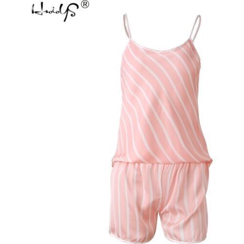 Sexy Stripe Satin Cami Top And Shorts Pajamas Set 2019 Summer New Women Spaghetti Strap Sleeveless Nightwear Home Clothing