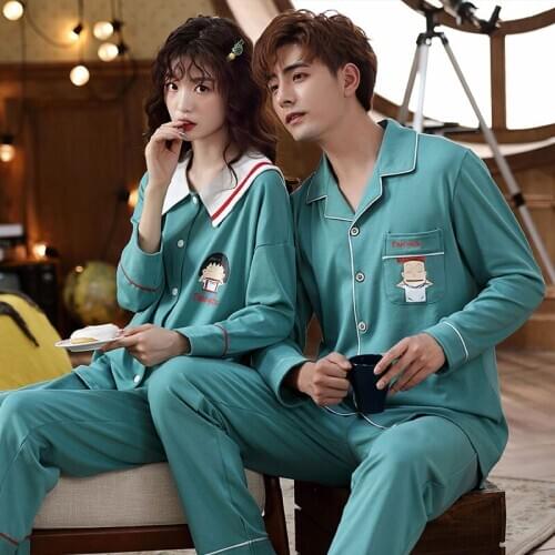 Lovers Pajamas Lady Cotton Full Sleeve Cartoon Cute Students Plus Sizes Males Or Females Loose Leisurewear Suit