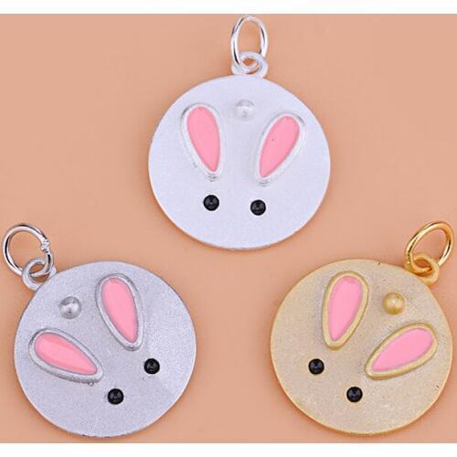 Lovely rabbit pendant S925 sterling silver gold plated diy material accessories, bracelet necklace accessories