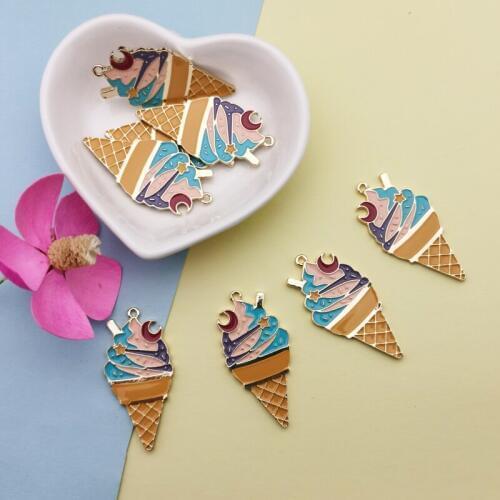6 pcs Ice Cream Enamel Charms Pendants Gold Tone Metal Double Side Drop Oil Charms Fit DIY Earring Bracelet Jewelry Accessories