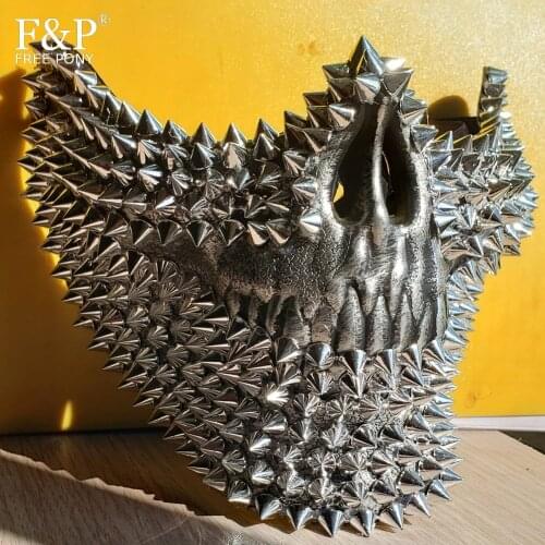 Festival Steampunk Silver Skull Rivet Spike Mask Drag Queen Halloween Costume Gogo Dancer Accessories
