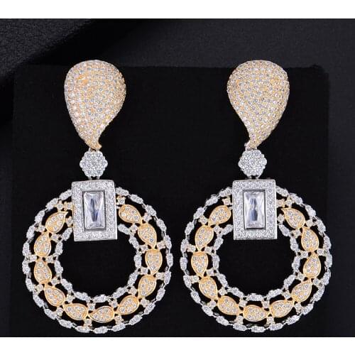 LARRAURI Luxury Hollow Big Round Geometry Earring Full Mirco Paved Microl Zirconia Naija Wedding Earrings 2019 Fashion Jewelry