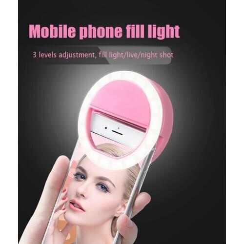 1pc mobile light clip selfie LED flash for mobile smartphone round portable selfie flashlight make-up mirror espejo