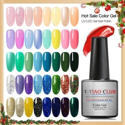 T-TIAO CLUB Gel Nail Polish Pure Color Semi Permanent Base Top Coat UV LED lamp For Manicure Varnish Paint Hybrid Glitter Gel
