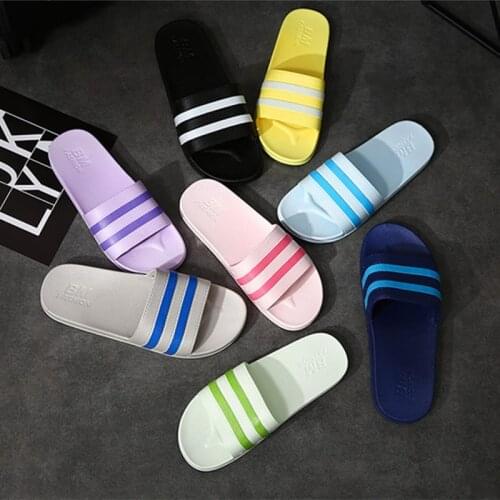 New slippers female summer couple home non-slip stripes bath soft bottom stall home shoes men bathroom sandals and slippers