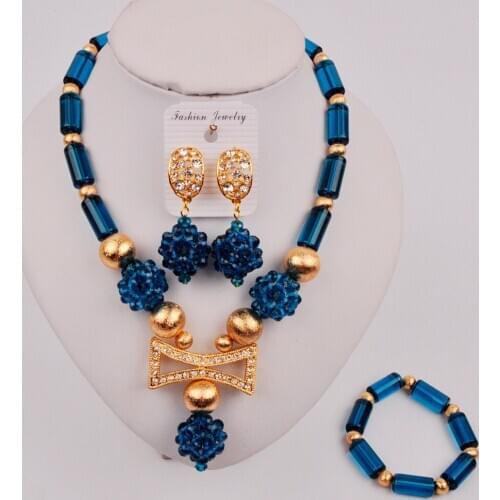 Navy Blue Crystal Bead African Jewelry Set for Women Nigerian Wedding Set ZQ8-10