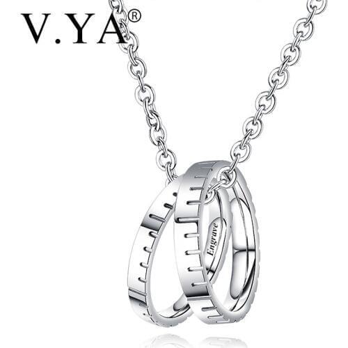 V.YA Fashion Custom Name Double pendant Necklace Titanium steel ladies necklace Family Engraved Name Jewelry Valentines