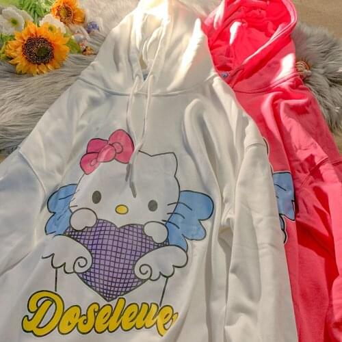 Japanese Fashion Cartoon Cat Kawaii Girl Graphic Hoodies Long Sleeve Tops 2021 Autumn New Korean Fashion Streetwear Sweatshirts