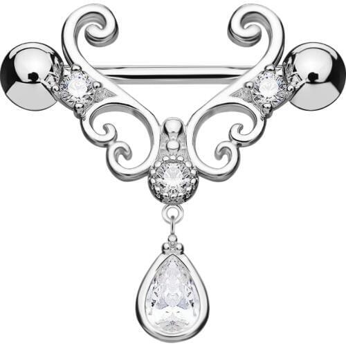 316L Surgical Steel New 2pcs Nipple Piercing Fashion Body Piercing Piercing Big Zircon Rings Body Jewelry for Women Girls