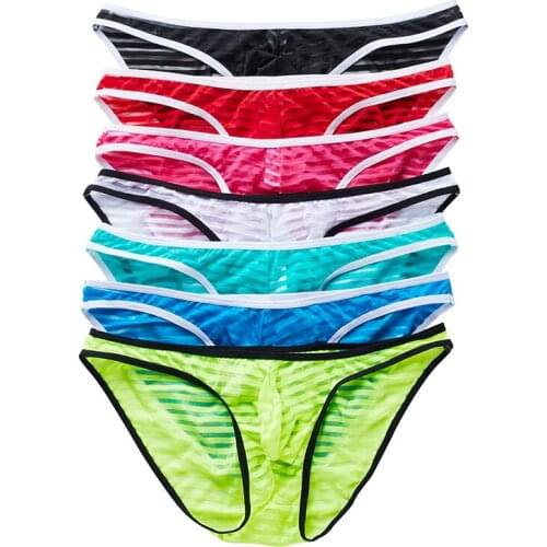 Pack of 7 Sexy Mens G-String Thong Underwear Mesh Low Rise Bikini Briefs Gay Lingerie Pants Breathable Underpants Micro Panties