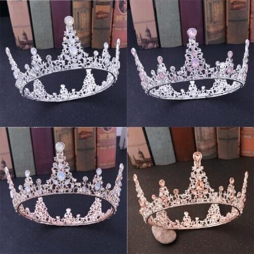 Baroque Orange Crystal Round Bridal Tiaras Crowns Pageant Prom Diadem Rhinestone Veil Tiara Headband Wedding Hair Accessories