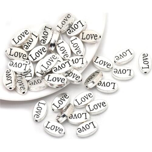 20Pcs Antique Silver Love Spacer Beads Alloy Oval Loose Bead for Bracelet Necklace Jewelry Making