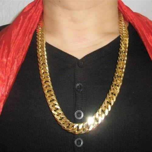 24K GOLD FILLED N28 CUBAN DOUBLE CURB CHAIN SOLID HEAVY MENS GIFT NECKLACE 23.6 inch 10 mm