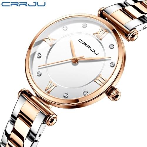 CRRJU Fashion Women Watches Business Crystal Bracelet Wrist watch ladies Stainless Steel Waterproof Quartz Relogio Feminino