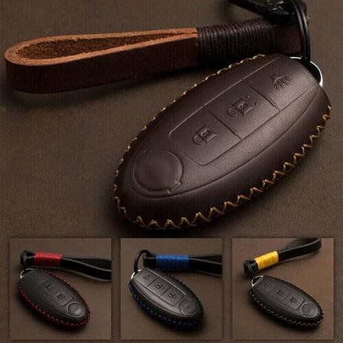 3 Button Genuine Leather Cover Keyfob For Nissan Altima Maxima GTR Remote Smart Key Case