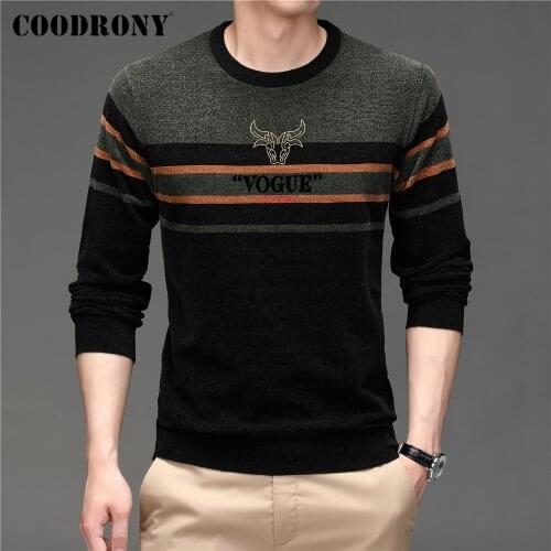 COODRONY Brand Autumn Winter Sweater Streetwear Fashion Striped O-Neck Jersey Knitted Soft Warm Chenille Wool Pullover Men C1355
